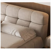 سرير لوفت منجد قماش مخمل بلون بيج