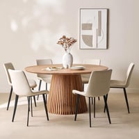 طاولة سفرة مستديرة دولتشي من الخشب الصلب 6 مقاعد ل...