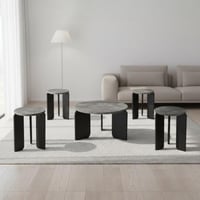 طقم طاولات ألبرتا 5 قطع خشب سطح رمادي و قاعدة اسود