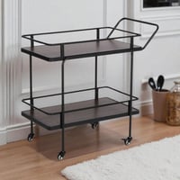 عربة تقديم متحركة بدورين خشب لون رمادي بعجالات و ه...