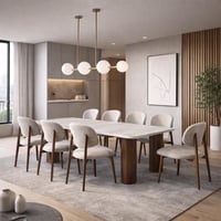 طاولة طعام بيليندا سطح رخام قاعدة معدن بني مع 8 كر...