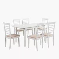 طقم طاولة سفرة مستطيلة خشب لون ابيض 6 كراسي قماش ب...