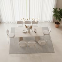 طاولة طعام لياندرا خشب بيج مع 8 كراسي قماش كريمي ب...