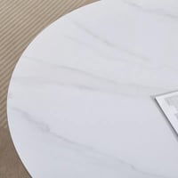 طاولة قهوة زيلڤيورا مستديرة سطح حجر ملبد ابيض بقاع...