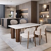 طاولة طعام بيليندا سطح رخام قاعدة معدن بني مع 4 كر...