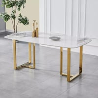 طقم طاولة سفرة مستطيلة من الحجر الملبد ابيض 6 كراس...