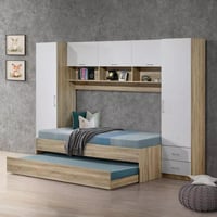 سرير كابينة فردي مع كابينة حائط كاملة ووحدة سرير ق...