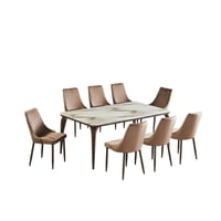 طاولة طعام جوليا سطح بديل الرخام 8 كراسي قماش مخمل...