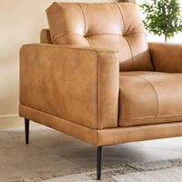 كنبة روش مقعد واحد قماش جلد لون هافان بأرجل معدنية