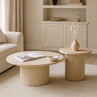 طقم طاولات فيوريلا دائري قطعتين خشب لون بيج