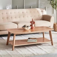 طاولة قهوة فيرزيلا مستطيلة خشب هندسي برف لون بيج