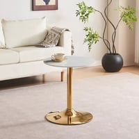 طاولة جانبية مستديرة من الحجر الملبد بقاعدة معدن ذ...