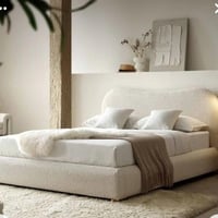 سرير رويال منجد قماش بوكليه بلون أوف وايت
