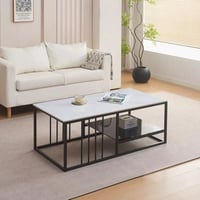 طاولة قهوة أفيرلينا من الحجر المتكلس مع رف بهيكل م...