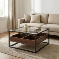 طاولة قهوة بريجيدا سطح زجاج برف خشب مقسم بني و هيك...