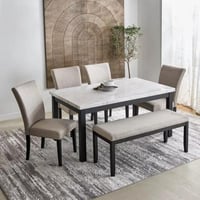 طقم طاولة سفرة مستطيلة بسطح من الرخام 5 كراسي و مق...