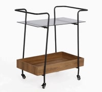 عربة تقديم ترولي سطح زجاج و رف خشب من ريڤيرا