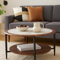 طاولة قهوة لارين دائرية خشب لون بني و ابيض مقاس 11...
