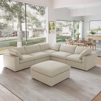 كنبة زاوية جوناي علي شكل حرف L قماش شانيل لون بيج