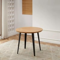 طقم طاولة سفرة مستديرة سطح خشب 4 كراسي قماش بيج بأ...