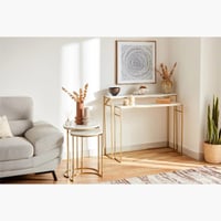 طقم طاولة كونسول من قطعتين بسطح من الرخام الأصلي -...