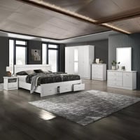 كومودينو سرير كورنيل بدرج خشب و رف تخزين لون ابيض...