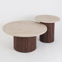 طقم طاولات فيوريلا دائري قطعتين خشب بني داكن في بي...