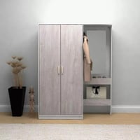 خزانة ملابس ببابين مع مرآة وأرفف مفتوحة وإضاءة من...