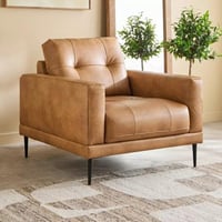 كنبة روش مقعد واحد قماش جلد لون هافان بأرجل معدنية