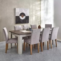 طقم طاولة سفرة خشب هندسي 8 كراسي قماش بأرجل خشب -...