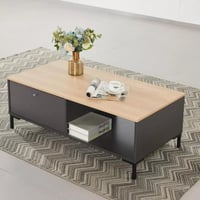 طاولة قهوة سيلفيتا من خشب هندسي بدرج و رف لون بيج...