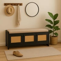 خزانة أحذية أكورا خشب أسود مع مقعد بيج