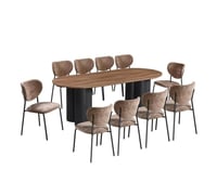 طاولة طعام جوليا بيضاوية خشب بني مع 10 كراسي بني –...