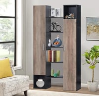 وحدة تخزين خشب بابين و 5 ارفف مع أدراج - أسود وبني