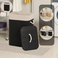 سلة غسيل أديلينا من الخيزران اسود بغطاء وبطانة قاب...