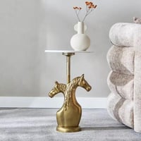 طاولة بسطح من الرخام الأصلي قاعدة معدن ذهبي علي شك...