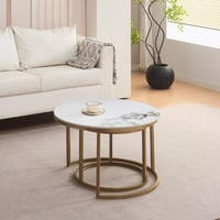 طقم طاولة قهوة ميليورا قطعتين من الحجر الملبد ابيض...