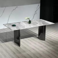 طقم طاولة سفرة بسطح حجري متكلس 6 كراسي بأرجل معدن...