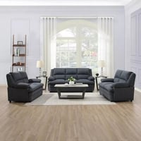 كنبة قماش مقعدين لون رمادي و بيج من إيربان بأرجل ب...