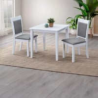 طقم طاولة سفرة خشبي ابيض 2 كراسي قماش لون رمادي -...