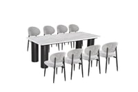 طاولة طعام بيليندا سطح رخام قاعدة معدن اسود مع 8 ك...