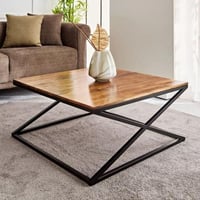 طاولة قهوة رينفورا سطح الخشب الصلب و هيكل معدن اسو...