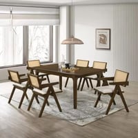 طقم طاولة سفرة مستطيلة خشب طبيعي بني 6 كراسي بقاعد...