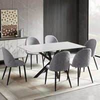 طقم طاولة سفرة مستطيلة من الحجر الملبد ابيض 6 كراس...