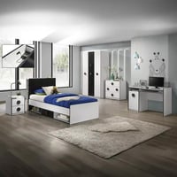 سرير فردي ذكي بلوح رأسي بمساحة تخزين ودرجين من جيم...