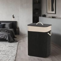 سلة غسيل أديلينا من الخيزران اسود بغطاء وبطانة قاب...