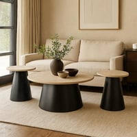 طقم طاولات قهوة رُقيان خشب بتصميم دائري أنيق، يجمع...