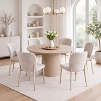 طاولة طعام جولييتّا مستديرة سطح بديل الرخام بيج و...