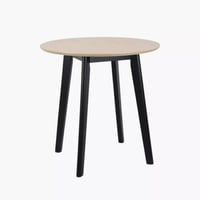 طقم طاولة سفرة دائري خشب مطّاط بيج بأرجل اسود بمقع...