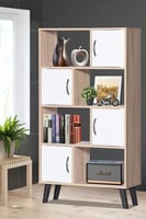 وحدة تخزين أدراج ورفوف خشب ماليزي - خشبي وأبيض